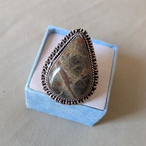 Handcrafted Peanut Obsidian Teardrop Ring (7.25)